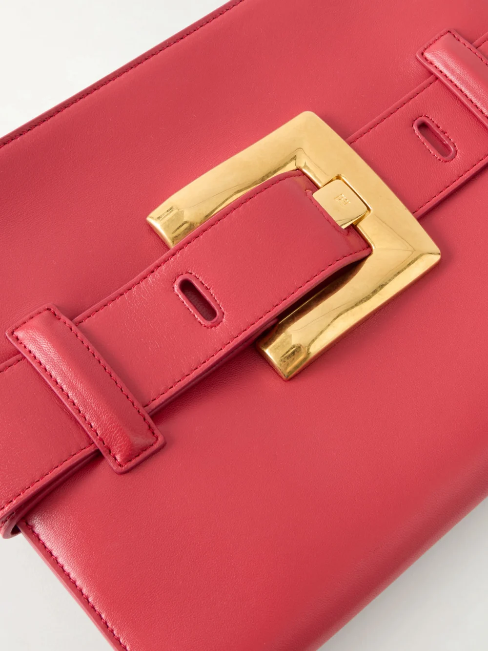 Close-up detail of the Balmain Anthem Buckled Leather Clutch