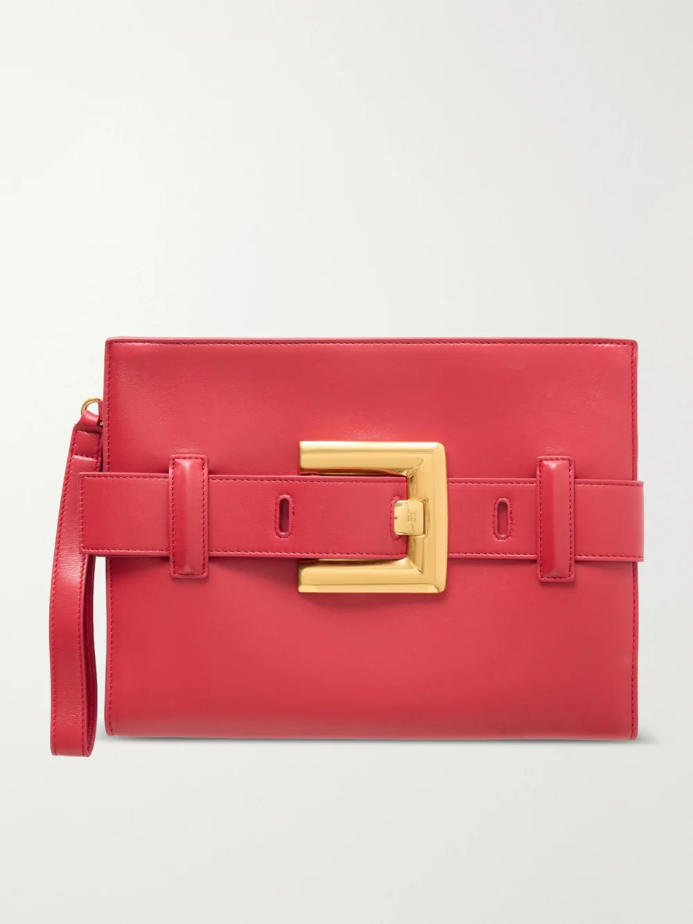 Balmain Anthem Buckled Leather Clutch in red