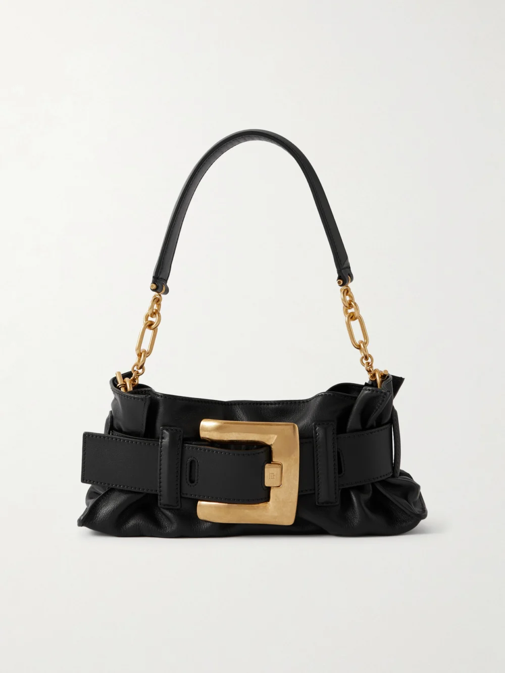 Balmain Anthem Buckled Leather Shoulder Bag in black