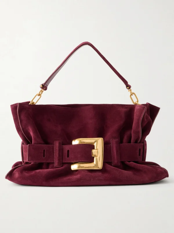 Balmain Anthem Buckled Suede Shoulder Bag