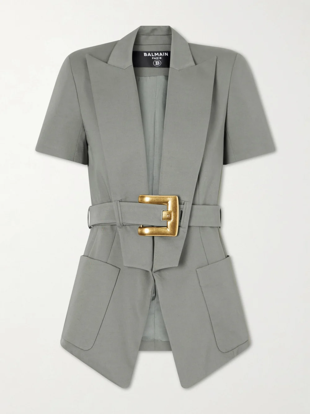 Balmain Belted Cotton-gabardine Jacket in sage green