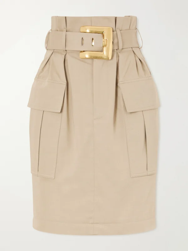 Balmain Belted Cotton-gabardine Midi Skirt
