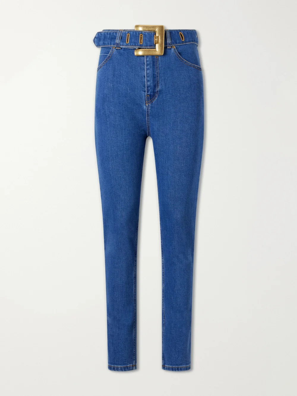 Balmain Belted High-waist Straight-leg Jeans in dark denim