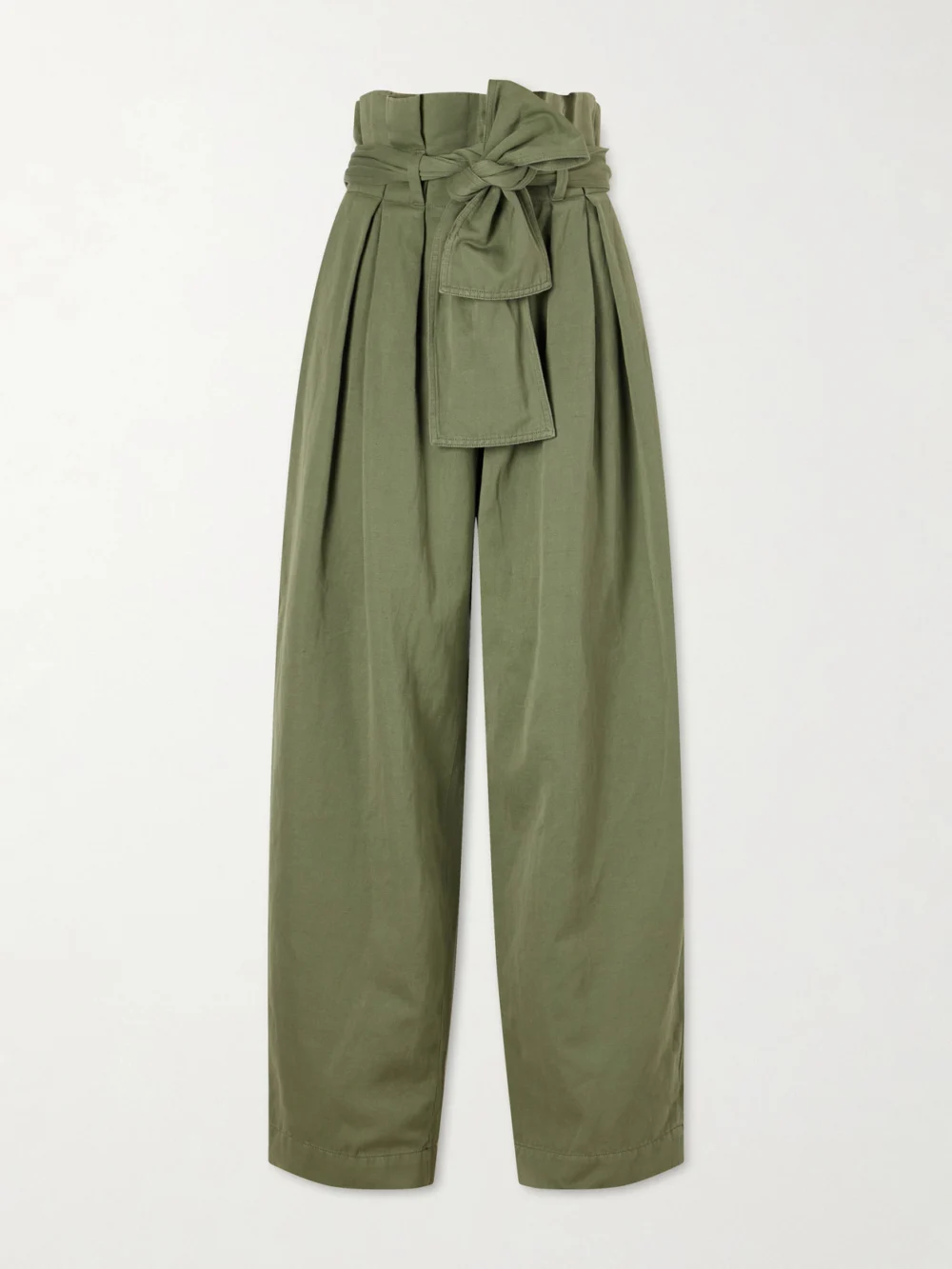 Balmain Belted Pleated Cotton and Linen-blend Twill Tapered Pants in army green