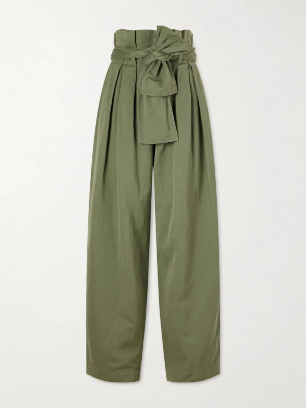 Balmain Belted Pleated Cotton and Linen-blend Twill Tapered Pants