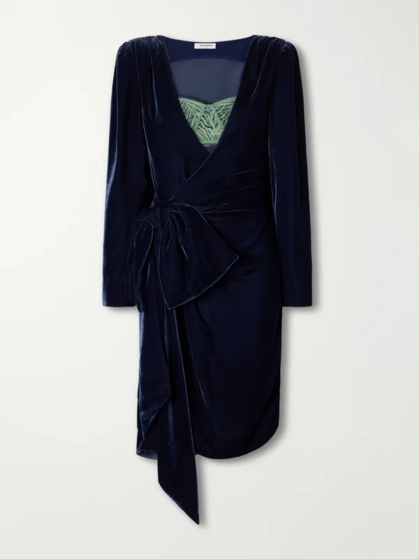 Balmain Bow-detailed Velvet Midi Dress