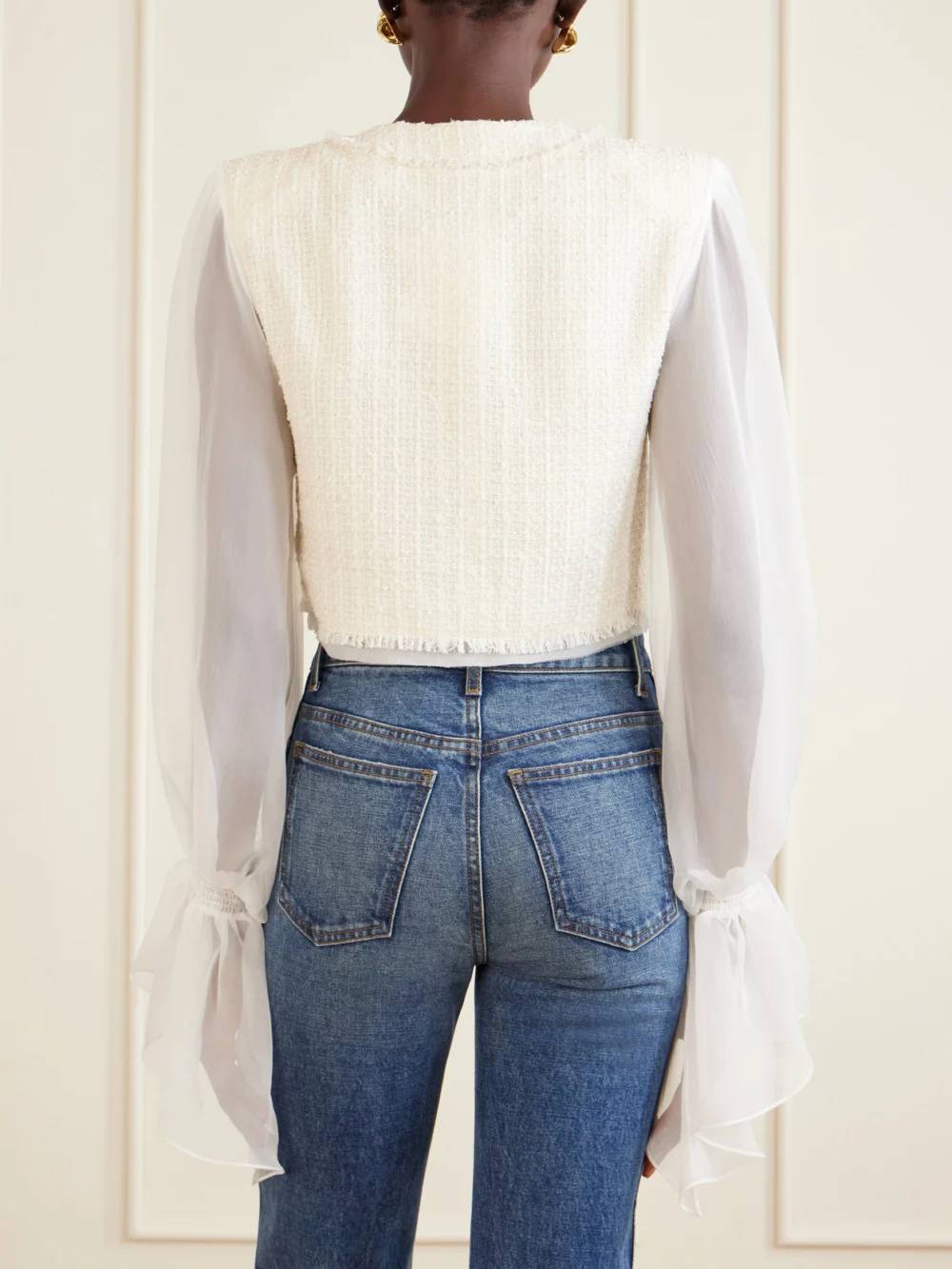 Back view of the Balmain Brandebourg Tweed Blouse
