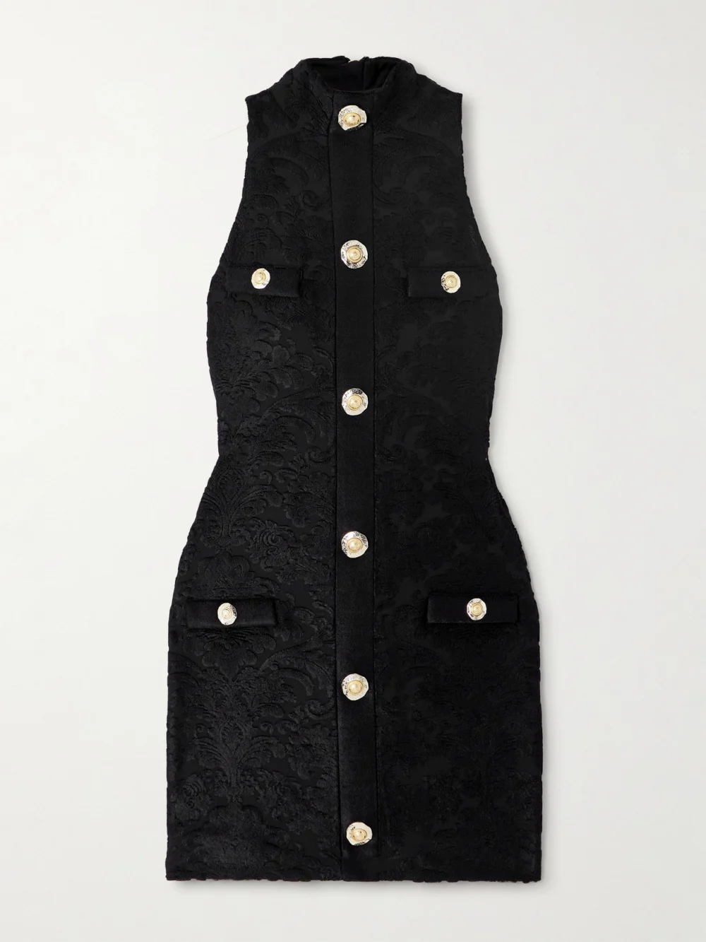 Balmain Button-embellished Bouclé Jacquard-knit Mini Dress in black