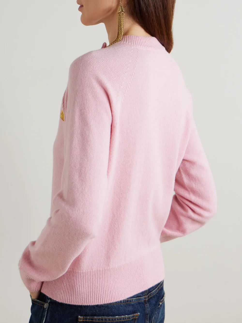 Back view of the Balmain Button-embellished Cashmere and Wool-blend Sweater