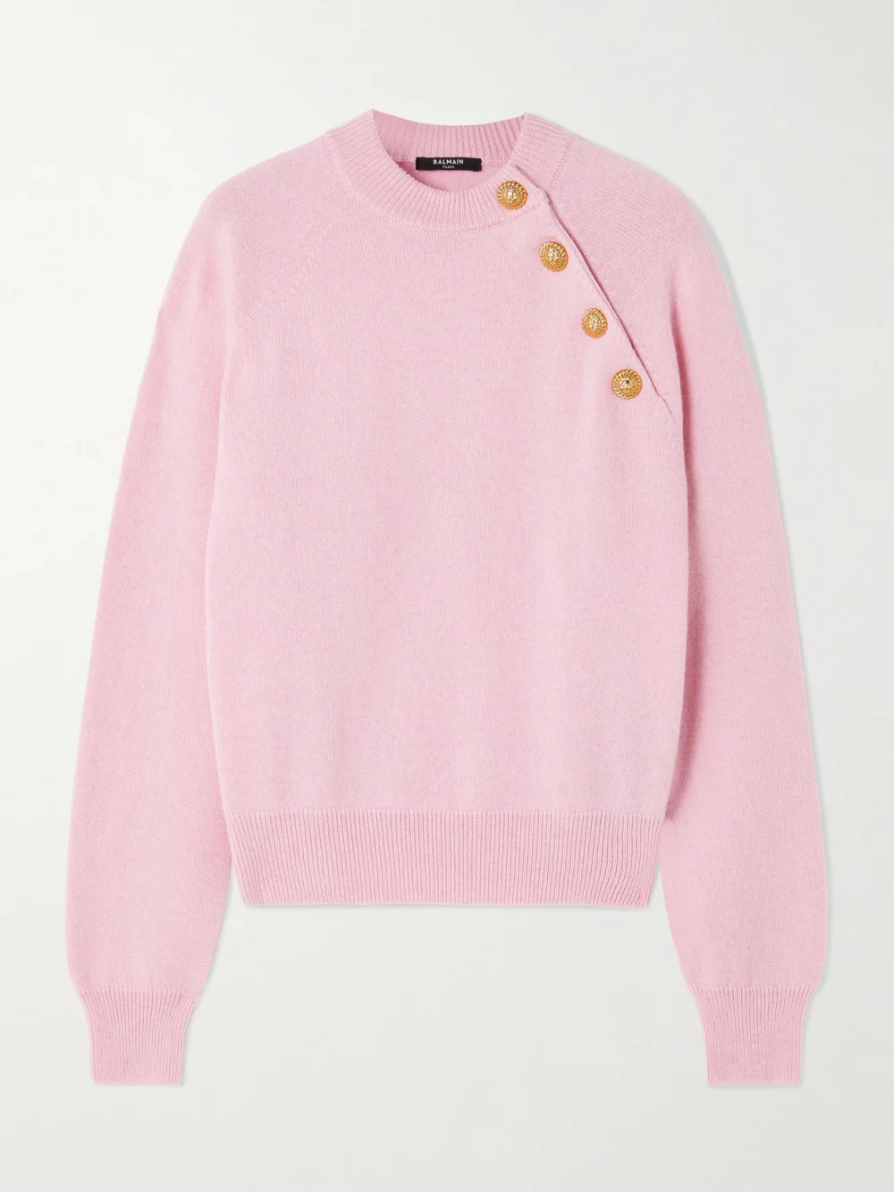 Balmain Button-embellished Cashmere and Wool-blend Sweater in antique rose