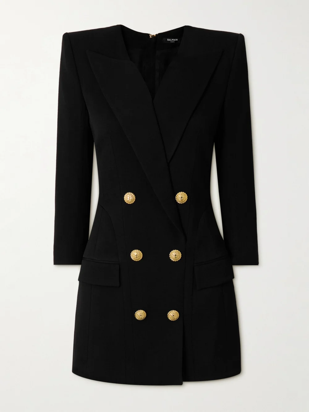 Balmain Button-embellished Cotton-twill Mini Dress in black
