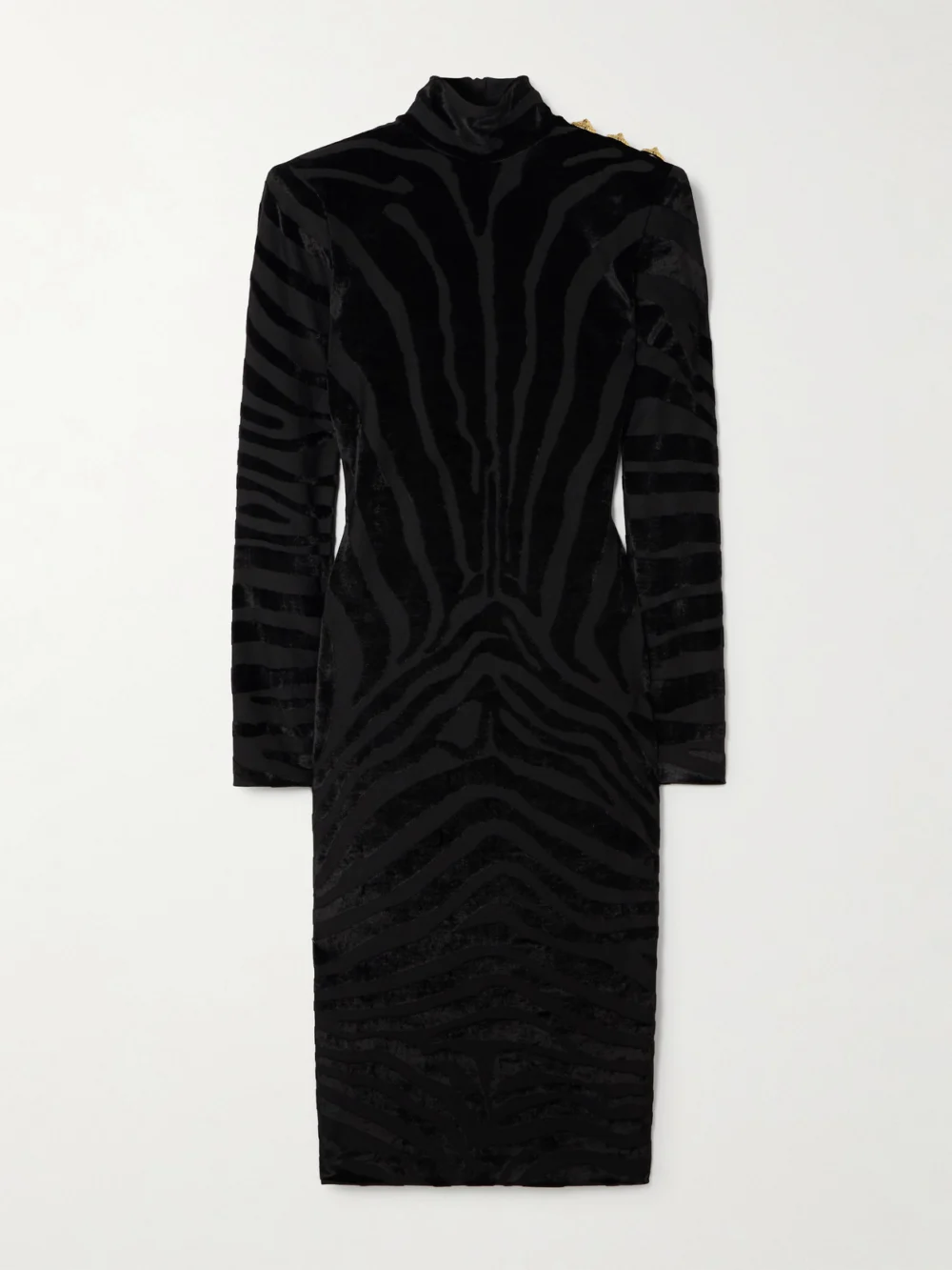 Balmain Button-embellished Devoré-velvet Midi Dress in black