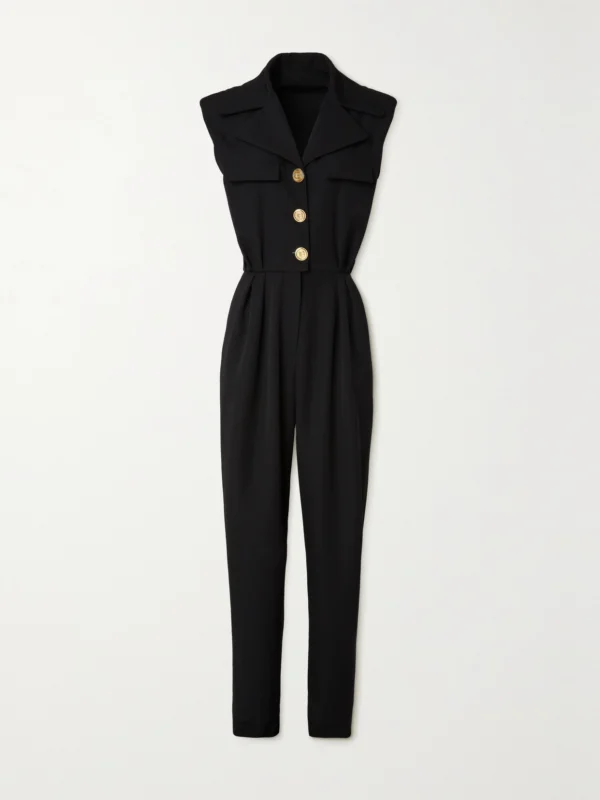 Balmain Button-embellished Grain De Poudre Wool Jumpsuit