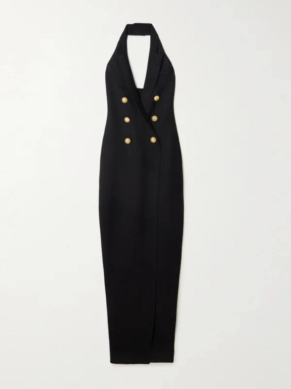 Balmain Button-embellished Knitted Halterneck Maxi Dress