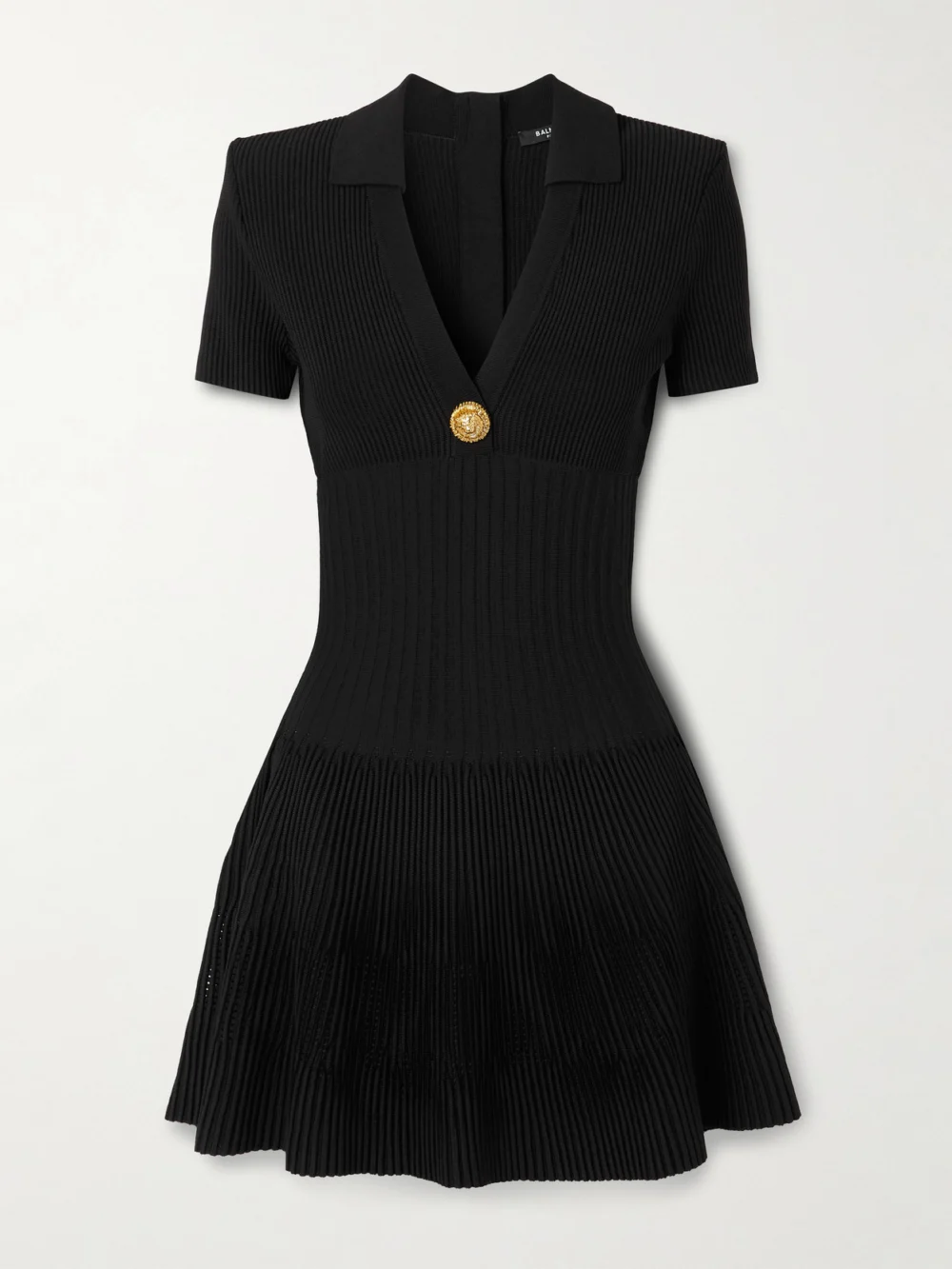 Balmain Button-embellished Ribbed Knit Mini Dress in black