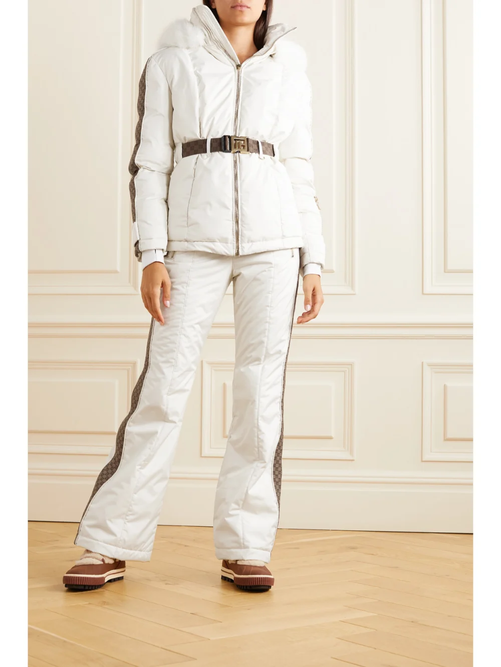 Balmain Canvas Jacquard-trimmed Flared Ski Pants, worn by a model