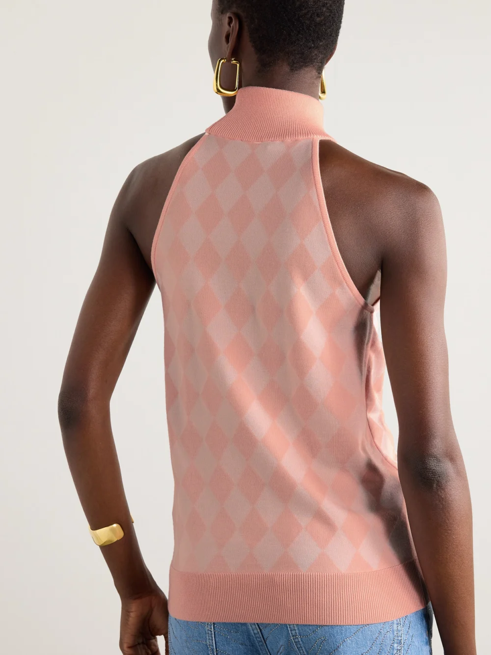 Back view of the Balmain Checked Wool-blend Jacquard Turtleneck Top