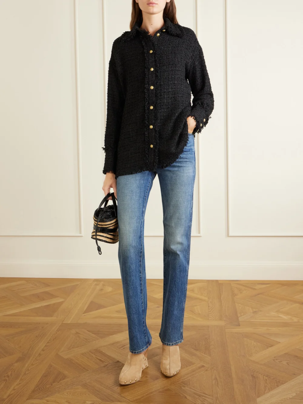 Balmain Cotton-blend Tweed Shirt, worn by a model