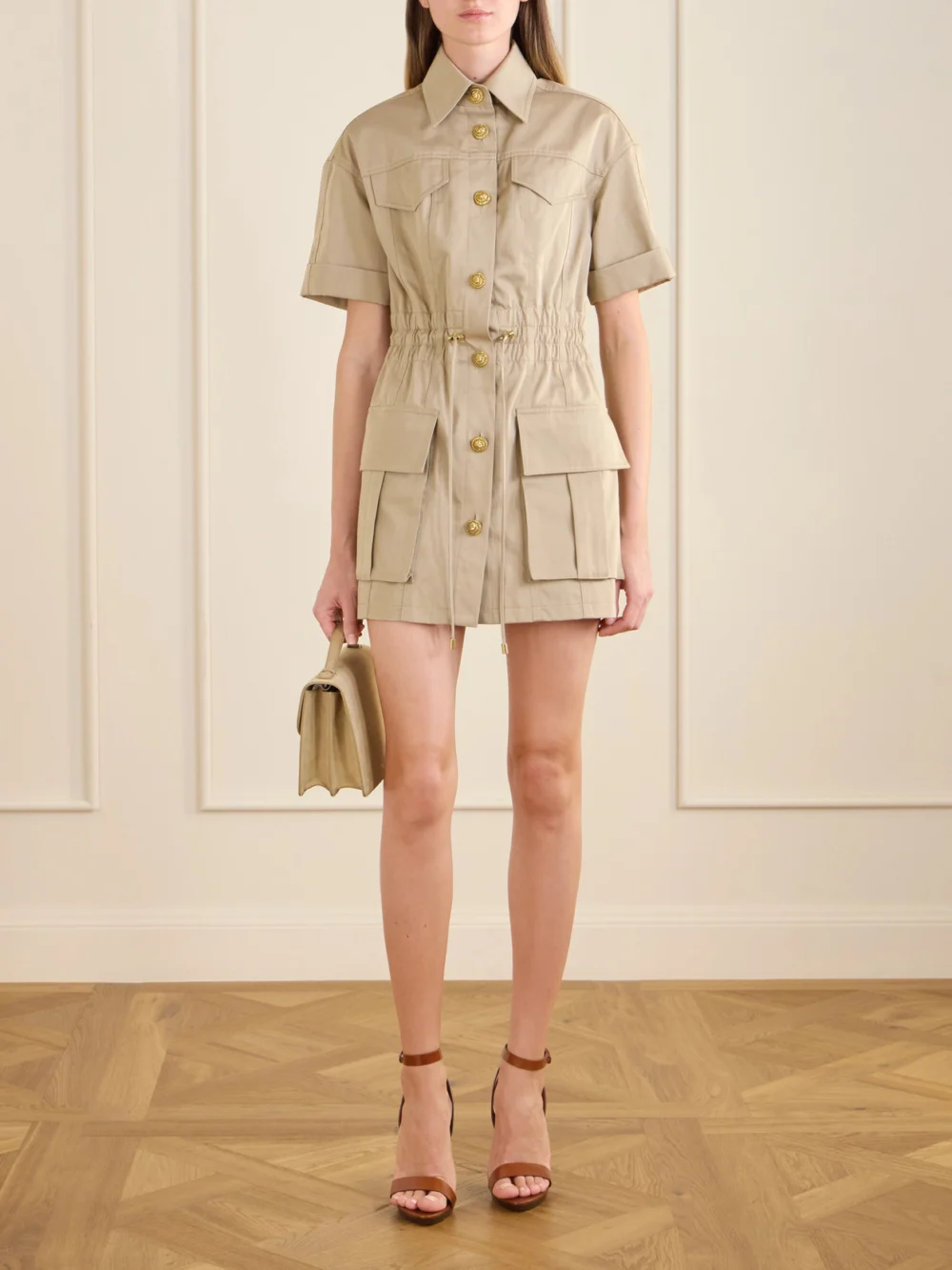 Balmain Cotton-gabardine Mini Dress, worn by a model