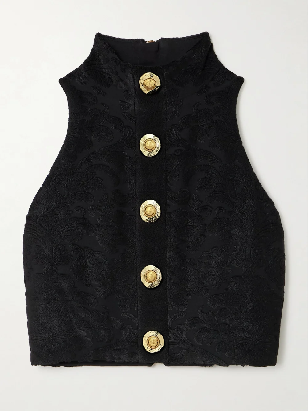 Balmain Cropped Button-embellished Jacquard Top in black