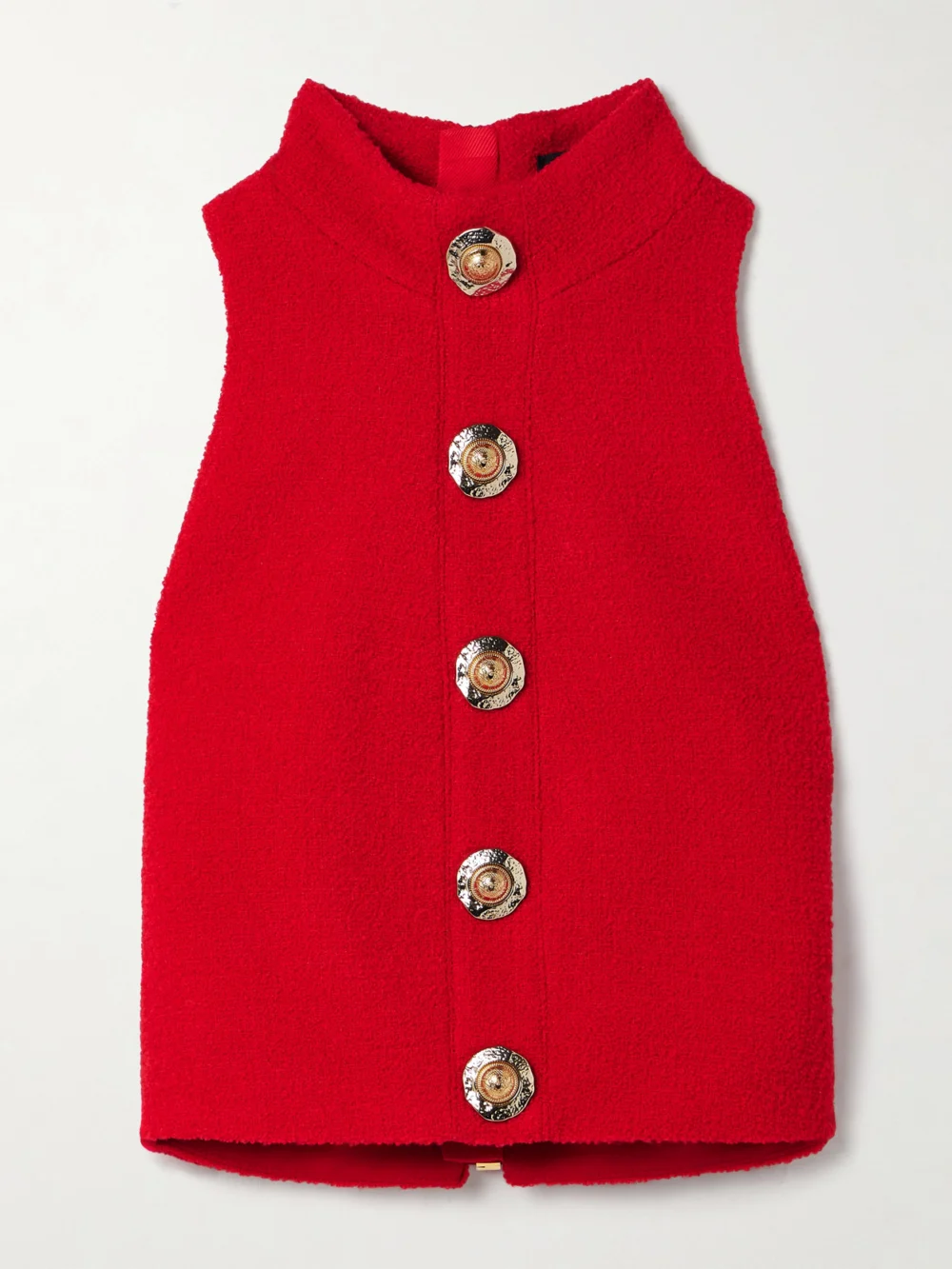 Balmain Cropped Button-embellished Wool-blend Bouclé Top in red