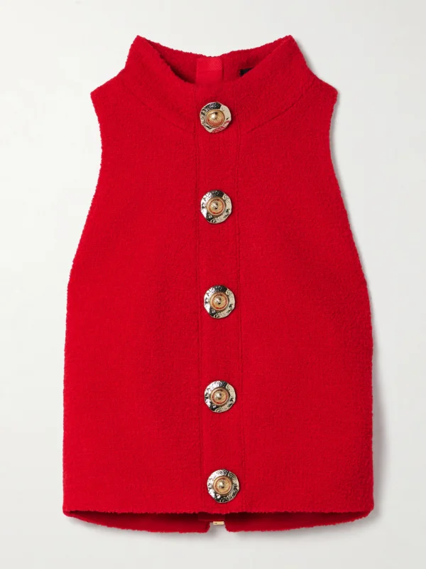 Balmain Cropped Button-embellished Wool-blend Bouclé Top