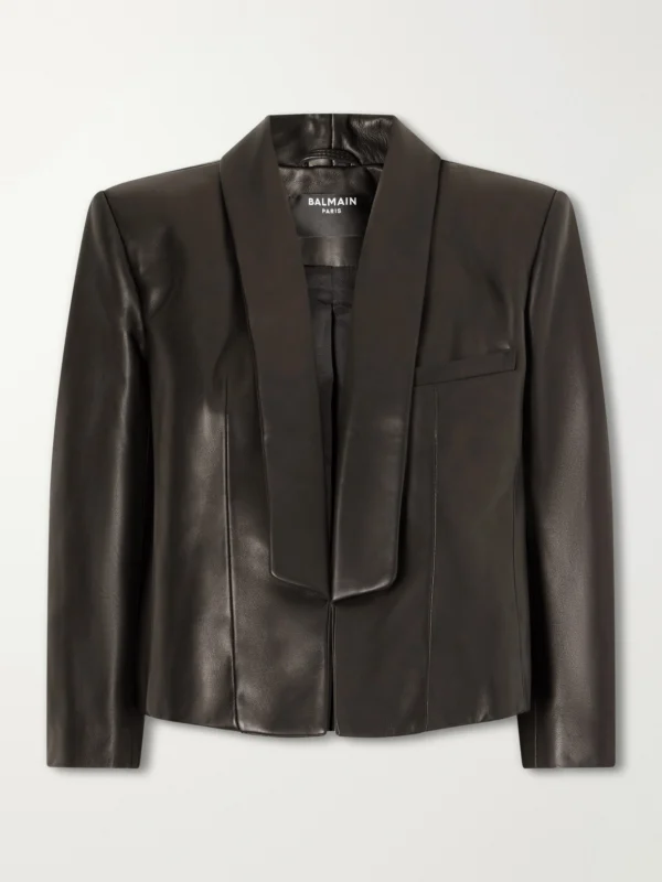 Balmain Cropped Leather Biker Jacket