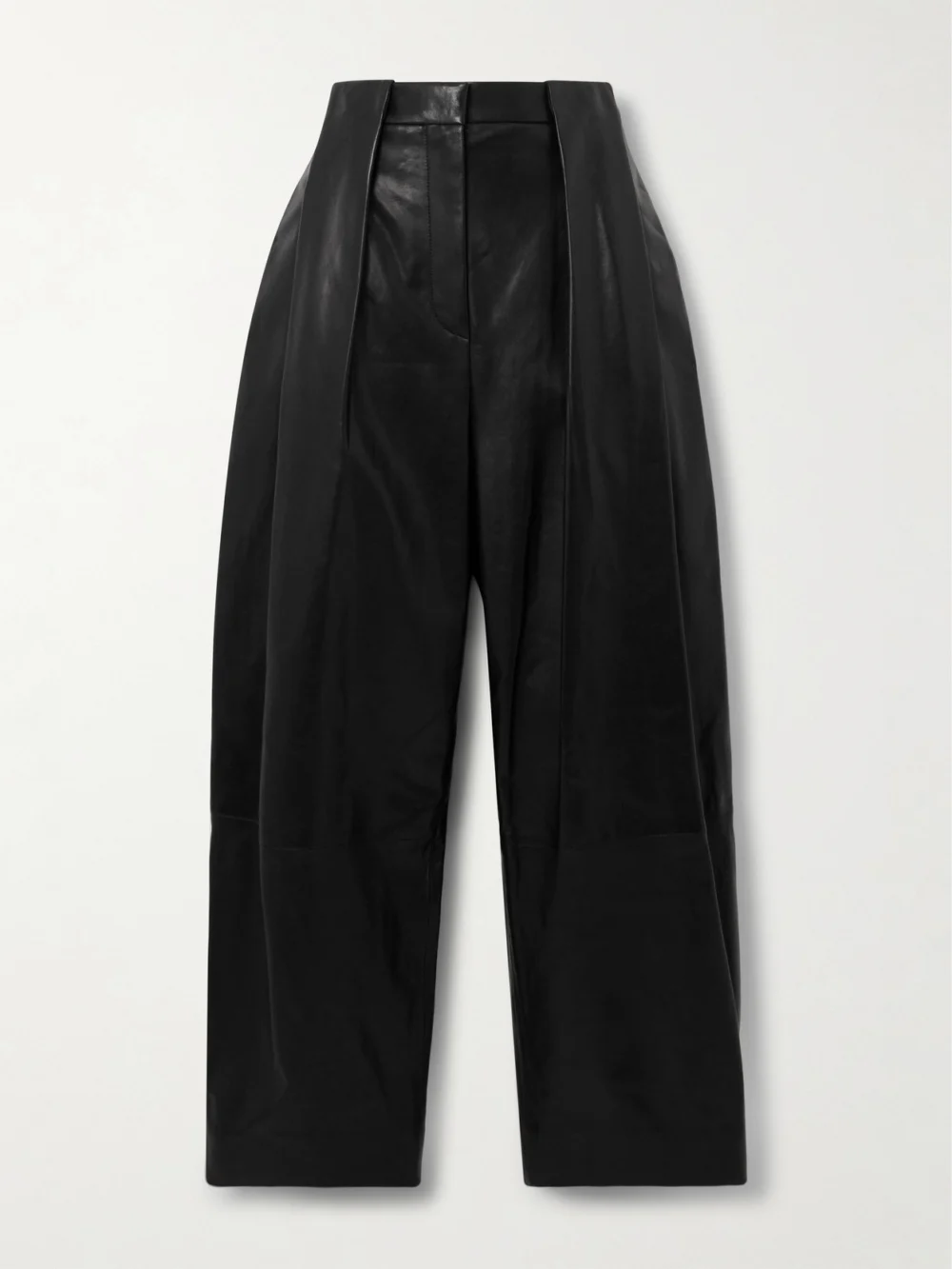 Balmain Cropped Pleated Leather Wide-leg Pants in black