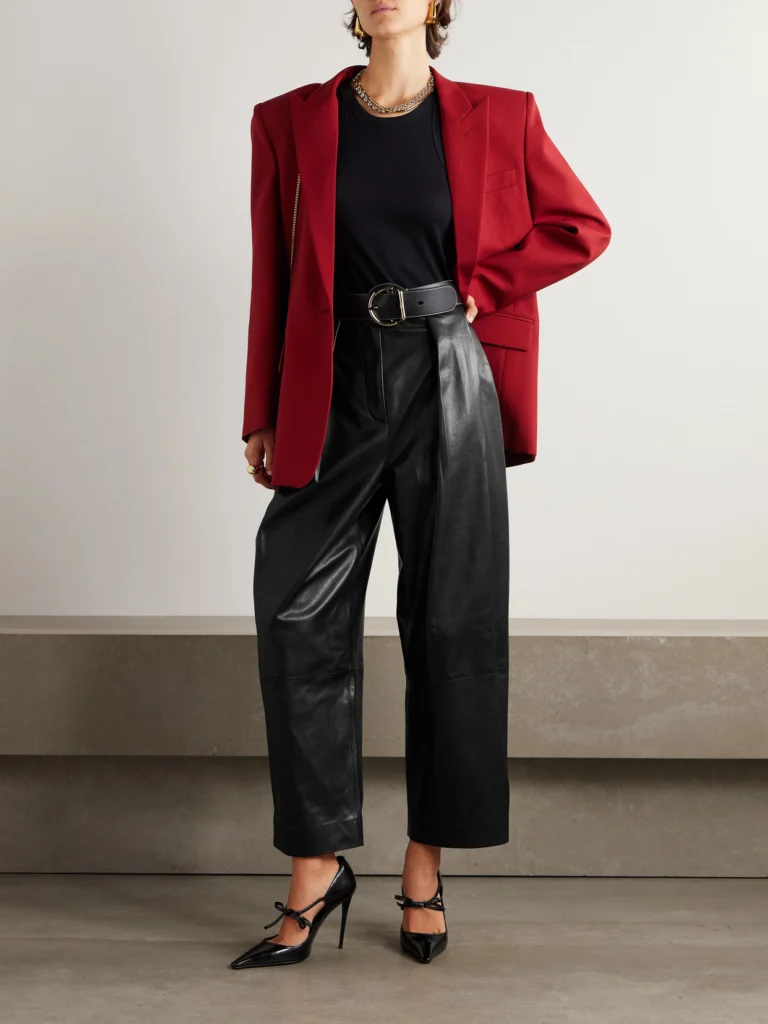 Balmain Cropped Pleated Leather Wide-leg Pants