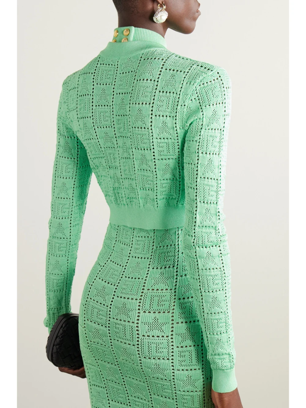 Back view of the Balmain Cropped Pointelle-knit Cardigan