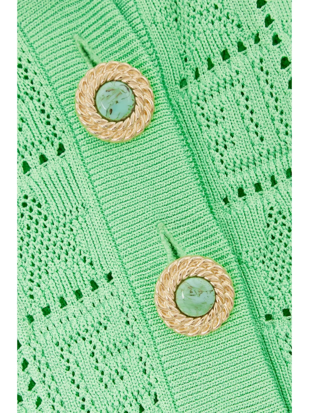 Close-up detail of the Balmain Cropped Pointelle-knit Cardigan