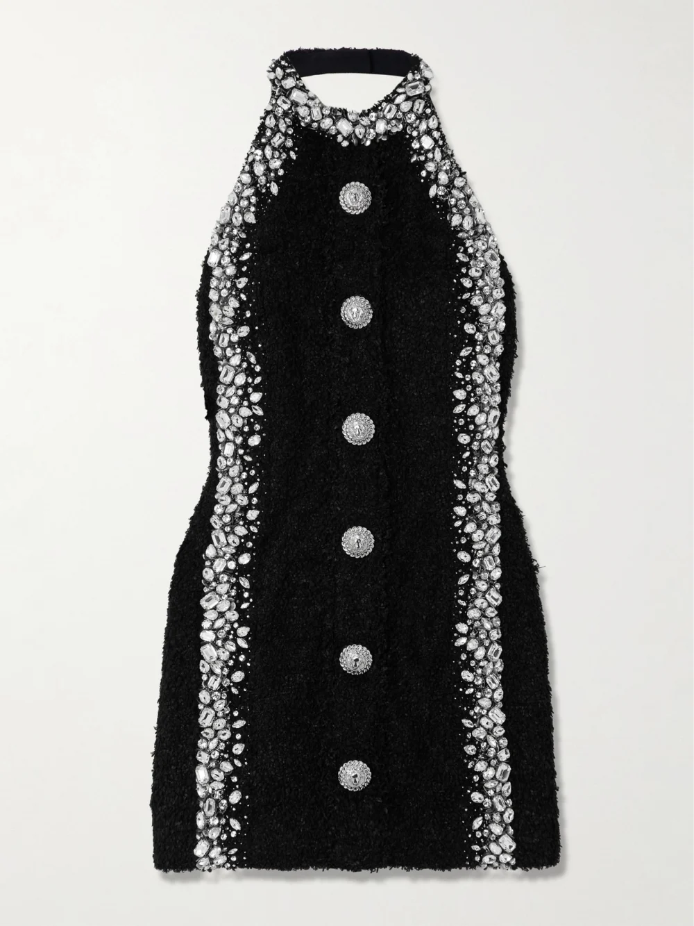 Balmain Crystal-embellished Bouclé Halterneck Mini Dress in black
