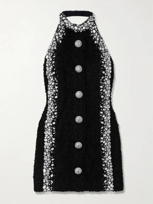 Balmain Crystal-embellished Bouclé Halterneck Mini Dress