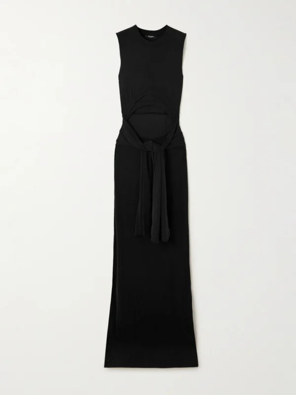 Balmain Cutout Ribbed-jersey Maxi Dress