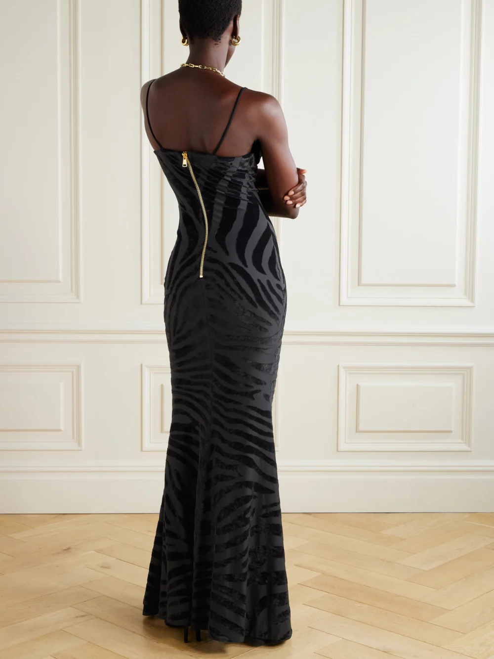 Back view of the Balmain Devoré-velvet Gown