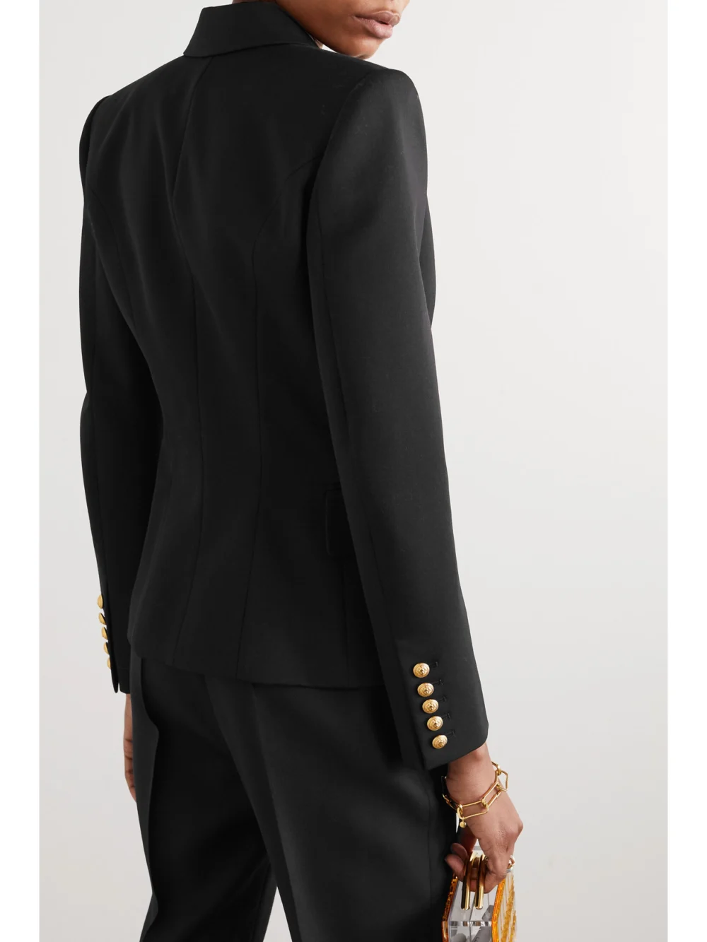 Back view of the Balmain Double-breasted Wool-twill Blazer