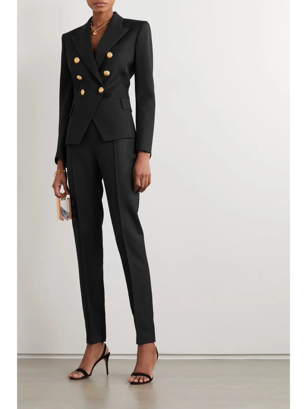 Balmain Double-breasted Wool-twill Blazer, worn by a model