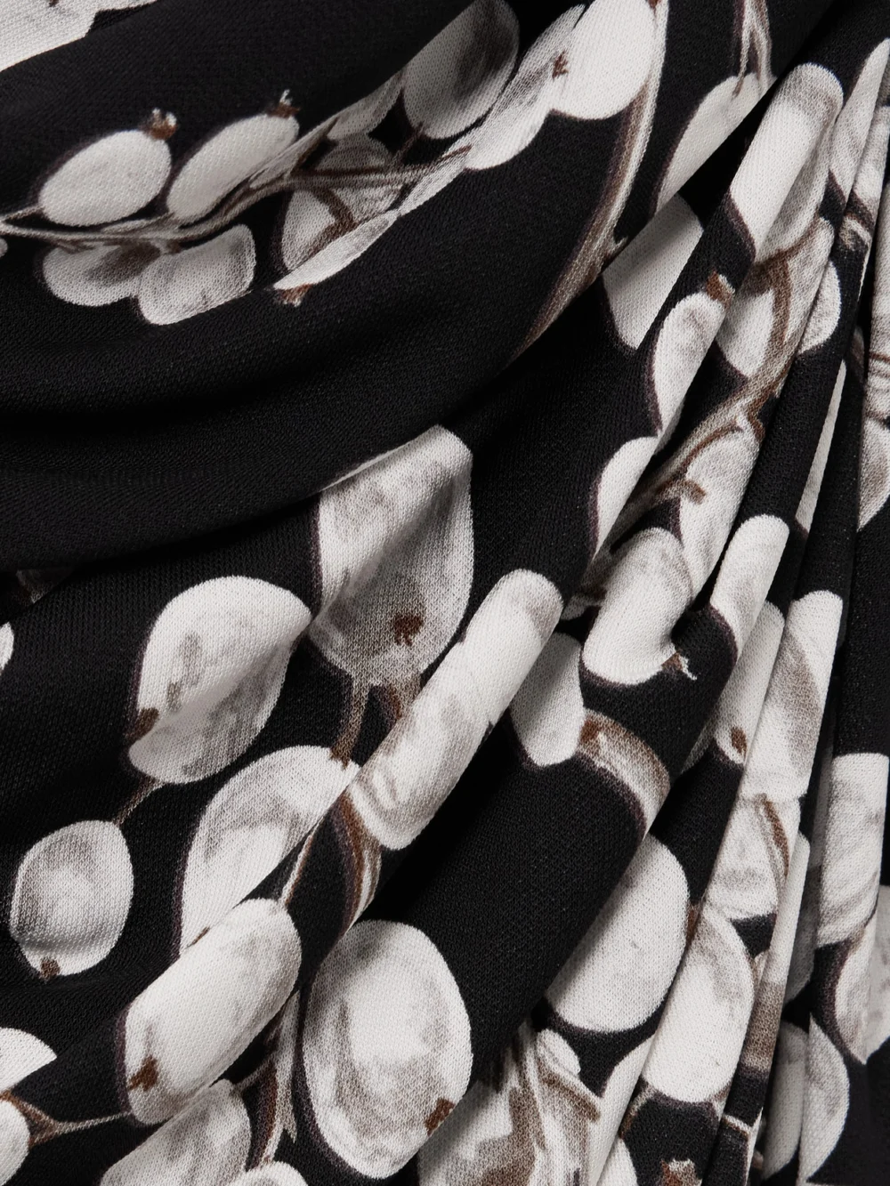 Close-up detail of the Balmain Draped Printed Crepe Maxi Dress