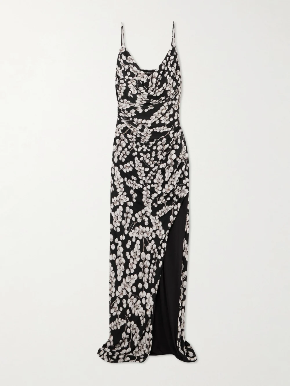 Balmain Draped Printed Crepe Maxi Dress in black