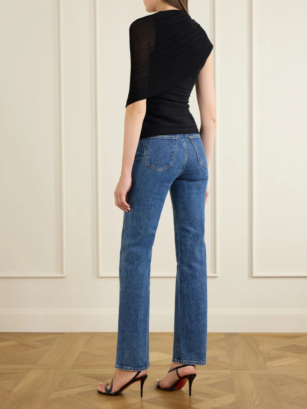 Back view of the Balmain Draped Ribbed Jersey Blouse