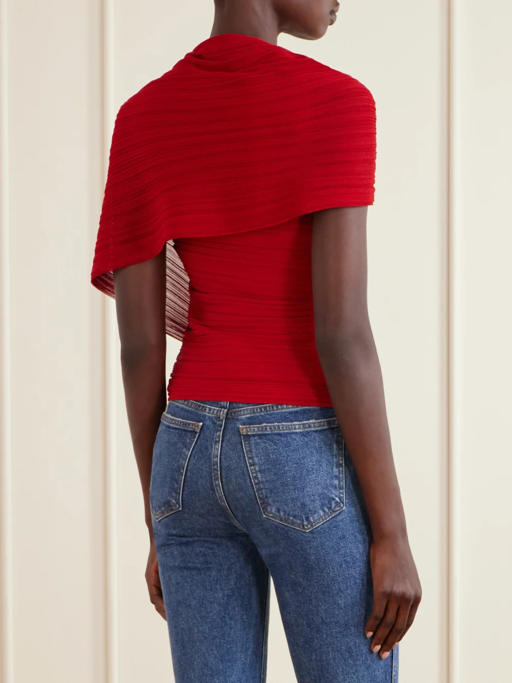 Back view of the Balmain Draped Ribbed Jersey Blouse