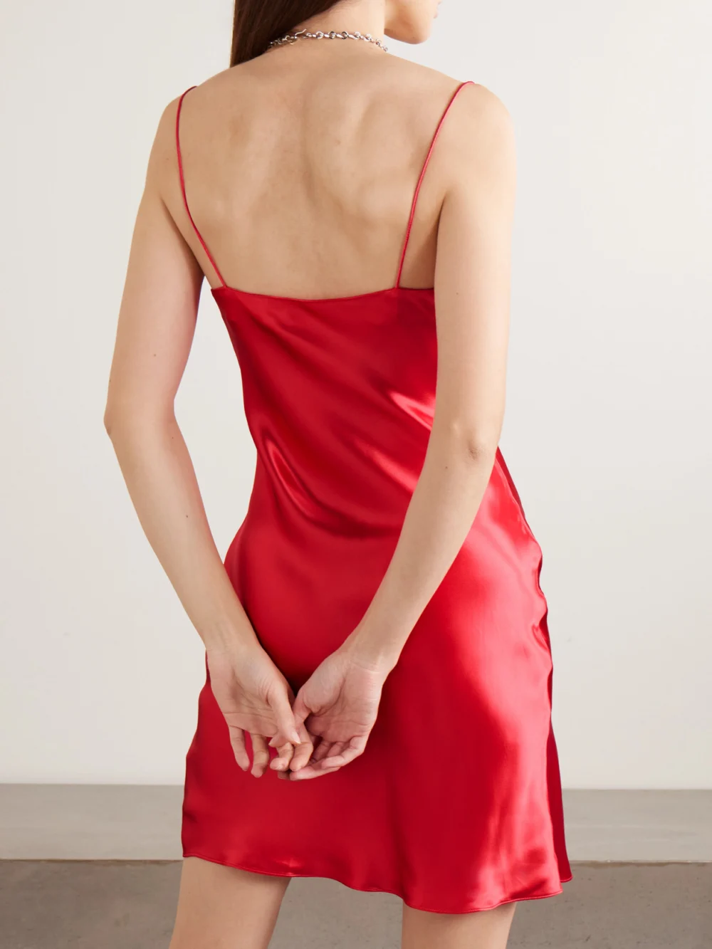 Back view of the Balmain Draped Satin Mini Dress