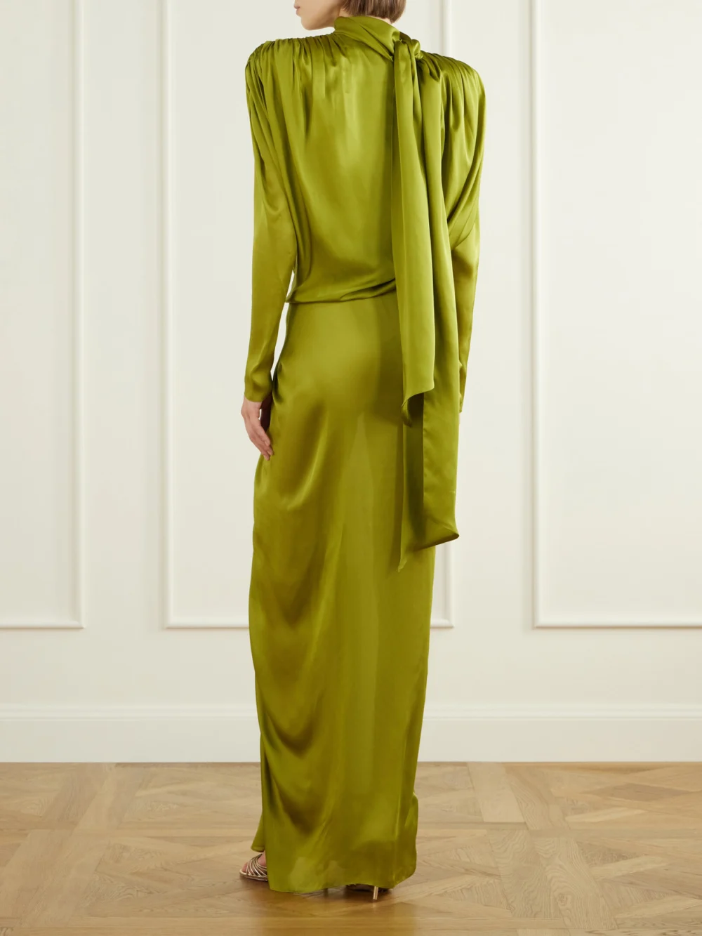 Back view of the Balmain Draped Silk-charmeuse Maxi Dress
