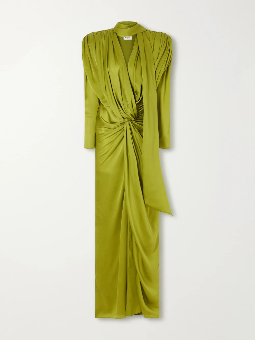Balmain Draped Silk-charmeuse Maxi Dress in bright green