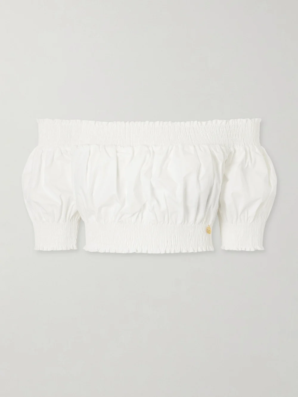 Balmain Embellished Cropped Off-the-shoulder Cotton-poplin Top in white