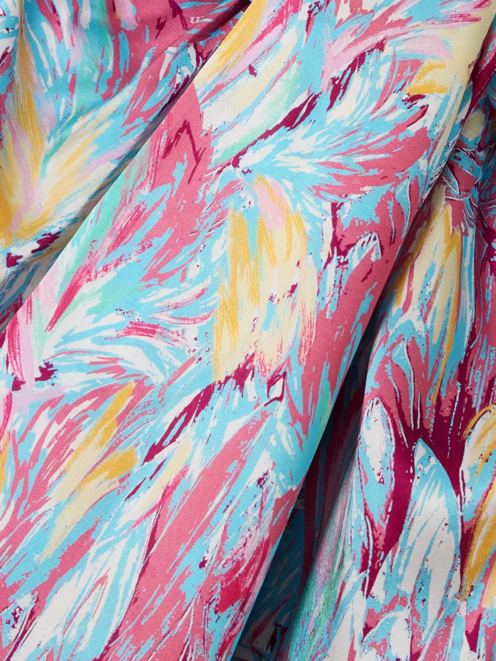 Close-up detail of the Balmain Embellished Draped Printed Silk-satin Mini Dress