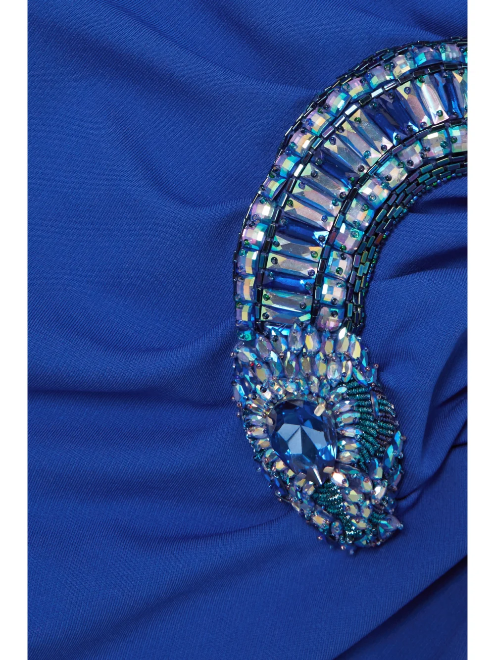 Close-up detail of the Balmain Embellished Gathered Wrap-effect Stretch-jersey Maxi Dress