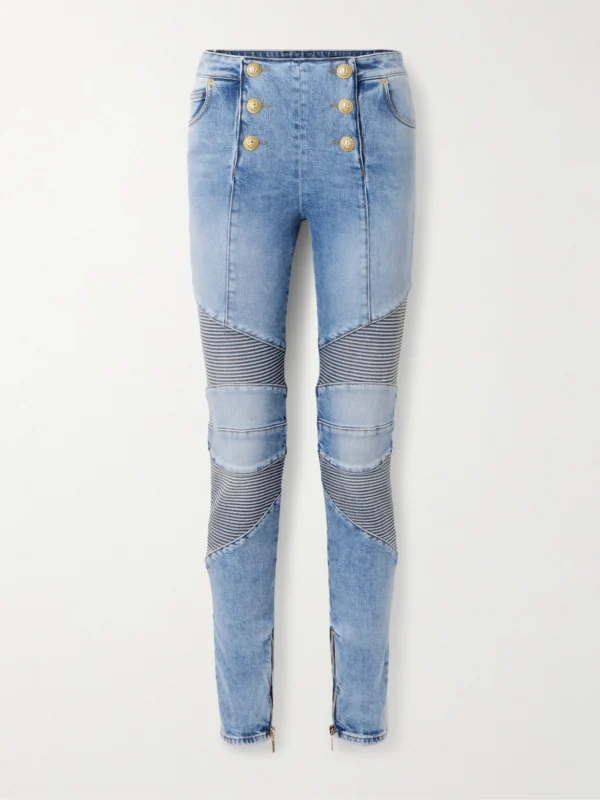 Balmain Embellished Paneled High-rise Skinny Jeans