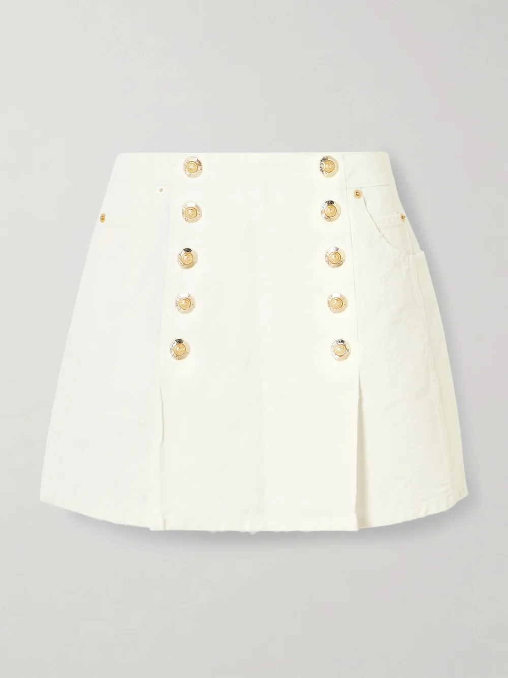 Balmain Embellished Pleated Cotton-canvas Mini Skirt in cream