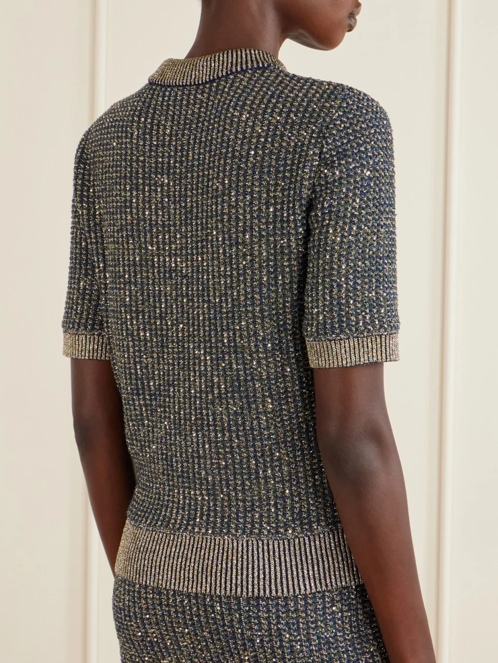 Back view of the Balmain Embellished Tweed Sweater
